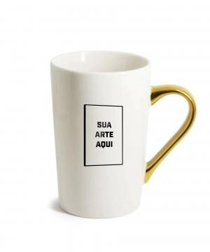 Caneca porc. cônica alça dourada - 360 ml      